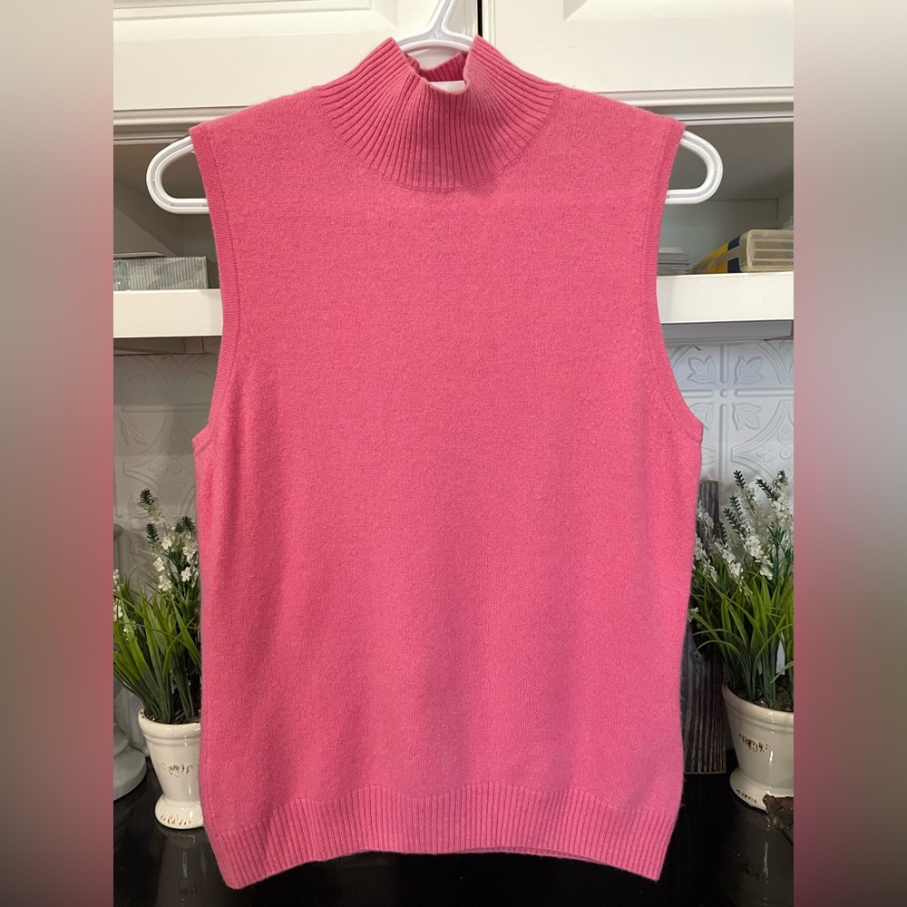 Privé Soft Pink Cashmere Sweater, Sleeveless Mock Neck